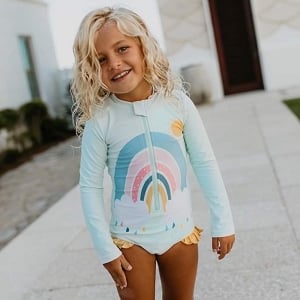 Rainbow Zip Rash Guard Swimsuit