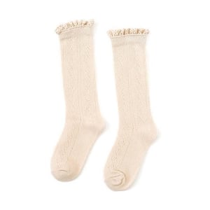 Little Stocking Co Knee High Fancy Lace Top Socks - Vanilla