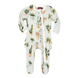 Bamboo Ruffle Zipper Footed Romper Potted Plants