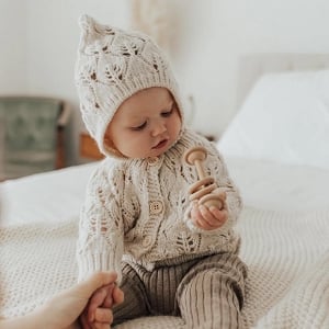 Leaf Lace Cardigan Sweater - Natural