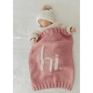 hi. Hand Knit Blanket - Rosy Pink