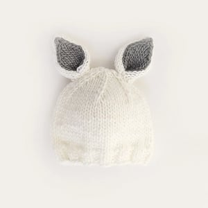   Bunny Ears White with Grey Beanie Hat