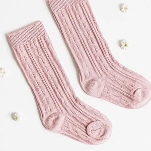 Cable Knit Knee High Socks - Pink