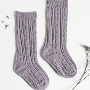 Cable Knit Knee High Socks - Lavender 