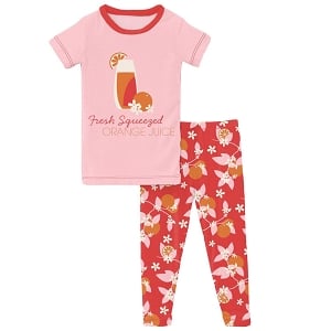 KicKee Pants Short Sleeve Graphic Pajama Set - Poppy Orange Blossom