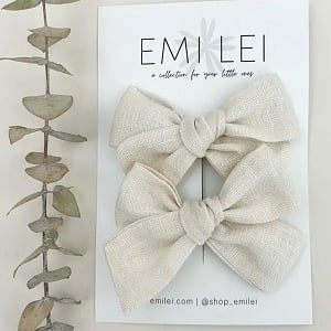 Pigtail Bow Clip Set - Ivory