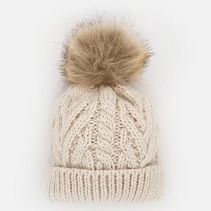 Natural Pop Pom Pom Beanie Hat
