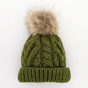 Mossy Pop Pom Pom Beanie Hat