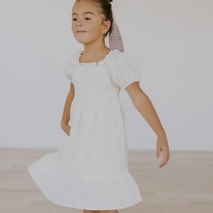 Scrunched Puff Sleeve Dress in Peach