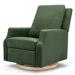 Crewe Recliner and Swivel Glider - Forest Green Velvet With Light Wood Base