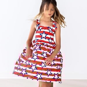 STARS & STRIPES RUFFLE CROSS BACK DRESS