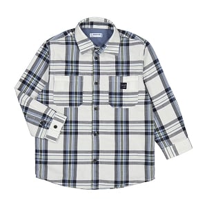 Long Sleeve White and Blue Flannel