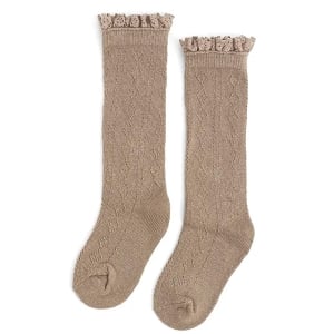 Little Stocking Co. Knee High Fancy Lace Top Socks - Oat