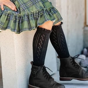 Little Stocking Co. Knee High Fancy Lace Top Socks - Black