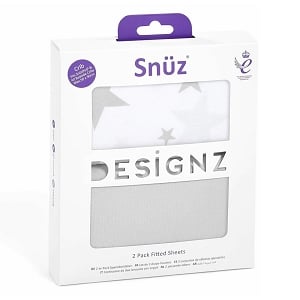 Snuz SnuzPod Crib Fitted Sheets, 2 Pack - Grey Star