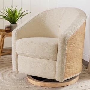 Madison Swivel Glider - Ivory Boucle & Cane with Light Wood Base