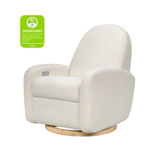 Nami Electronic Recliner and Swivel Glider Recliner in Boucle with USB Port - Ivory Boucle with Light Wood base