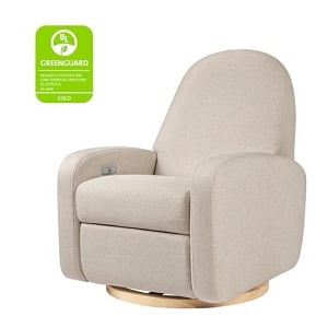 Nami Electronic Recliner & Swivel Glider Recliner in Eco-Performance Fabric with USB Port - Beach Eco-Weave with Light Wood Base 