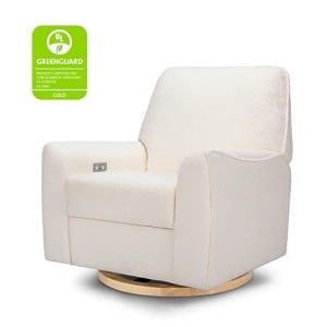 Sunday Power Recliner and Swivel Glider - Chantilly Sherpa with Light Wood Base