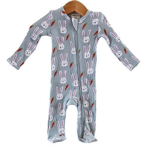 Organic Waffle Basic Zip Footie - Brother Bunny
