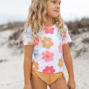 Retro Flower Power Rash Guard Swimsuit