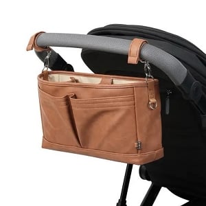 Faux Leather Stroller Organizer/Pram Caddy - Tan