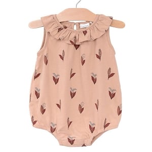 City Mouse Combed Jersey Frill Collar Romper - Lily of the Valley 