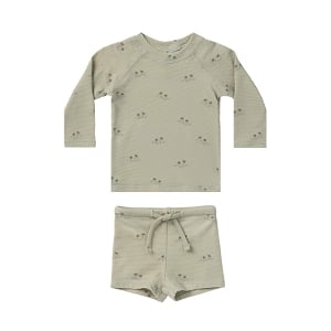 Quincy Mae Finn Rash Guard & Shorts Set - Palm Trees