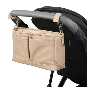 Dimple Faux Leather Stroller Organizer/Pram Caddy - Oat