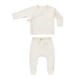 Quincy Mae Wrap Top Footed Pants Set - Ivory