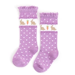 Purple Bunny Lace Top Knee High Socks