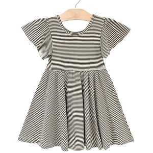 City Mouse Combed Jersey Collar Twirl Dress - Stripe Charcoal