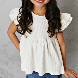 Kids Double Ruffle Flutter Shirt - White