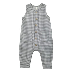 Quincy Mae Sleeveless Pocketed Jumpsuit - Blue Gingham