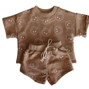 Smiley Summer Shirt/Shorts Set - Brown