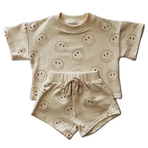 Smiley Summer Shirt/Shorts Set - Beige