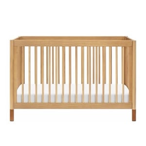 Babyletto Gelato 4-in-1 Convertible Crib with Toddler Bed Conversion Kit - Honey with Vegan Tan Leather Feet