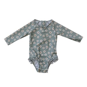Long Sleeve One Piece Swimsuit - Light Green Daisy