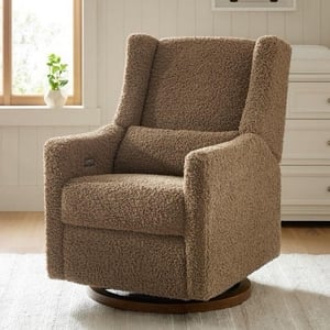 Babyletto Kiwi Electronic Recliner and Swivel Glider - Latte Teddy Loop with Dark Wood Base