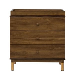 Babyletto Gelato 3-Drawer Changer Dresser with Removable Changing Tray - Natural Walnut & Gold Feet