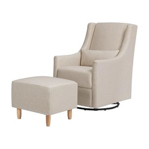 Babyletto Toco Swivel Glider and Ottoman in Eco-Performance Fabric - Performance Beach Eco-Weave