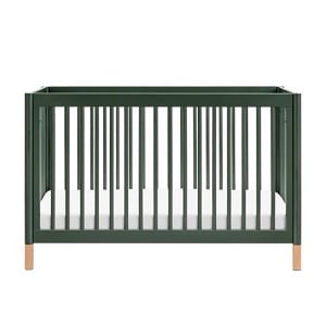 Babyletto Gelato 4-in-1 Convertible Crib with Toddler Bed Conversion Kit - Forest Green with Vegan Blonde Leather Feet