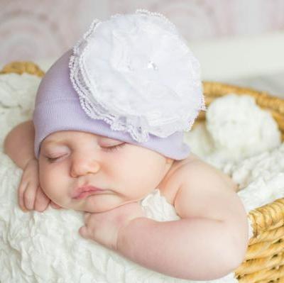 Lavender Hat with White Lace Rose