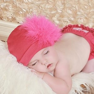 Raspberry Cotton Hat with Hot Pink Marabou