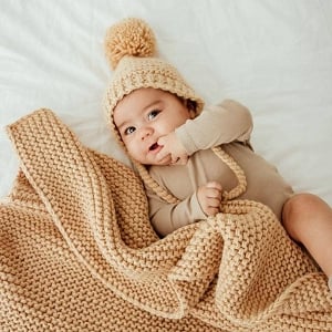 Latte Garter Stitch Knit Blanket 