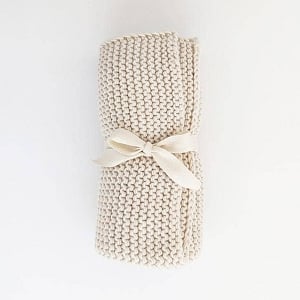 Natural Garter Stitch Knit Blanket