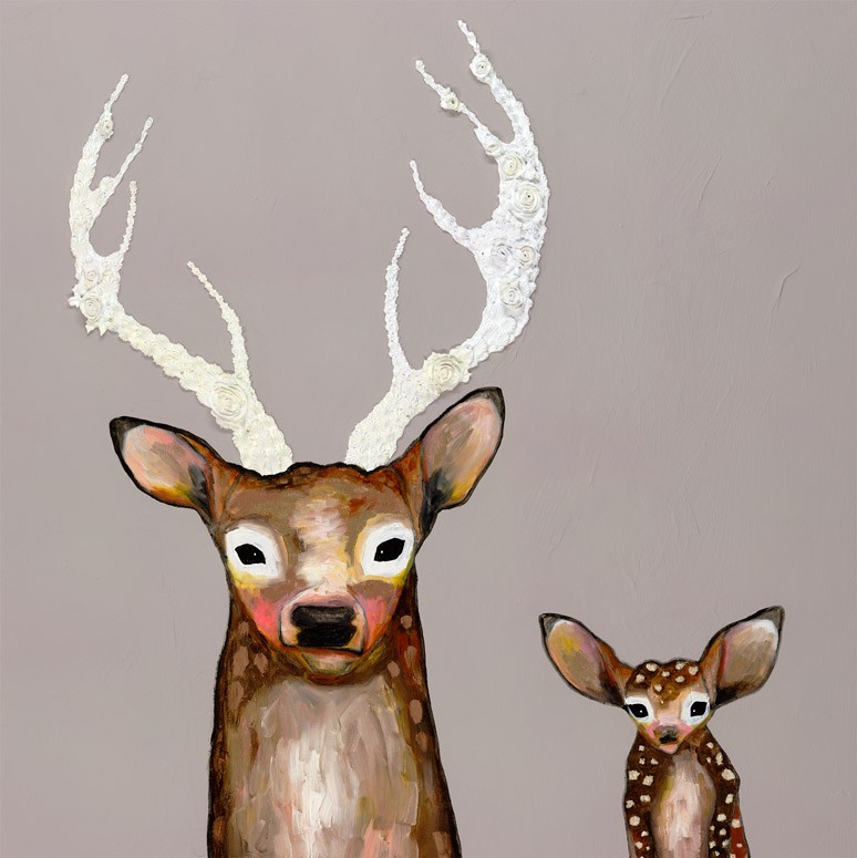 Frosted Buck and Baby Canvas