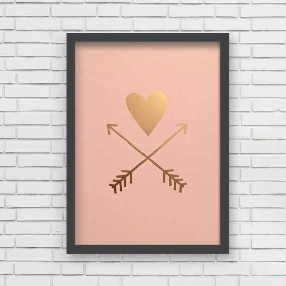 Lucy Darling Heart & Arrows Metallic Art Print - Pink