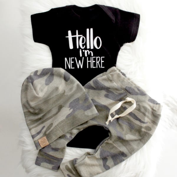 Hello I'm New Here Onesie - Black & White