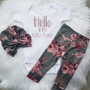 Personalized Floral Take Home Outfit - 3 Piece Set